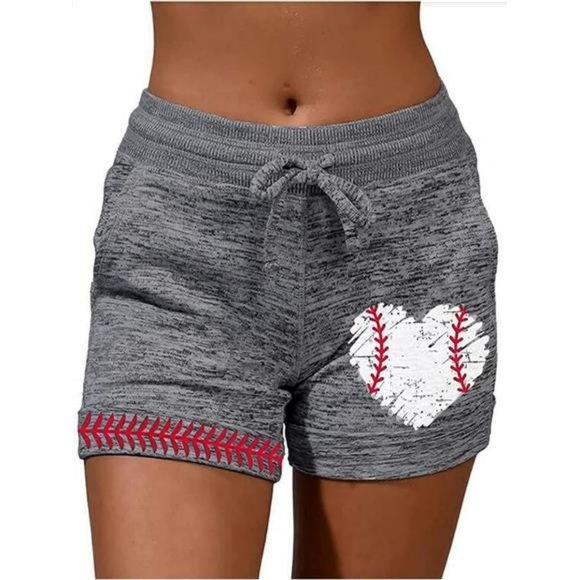 Womens American Baseball Grey‎ Gym Running Shorts Running Workout Shorts - Picture 1 of 3